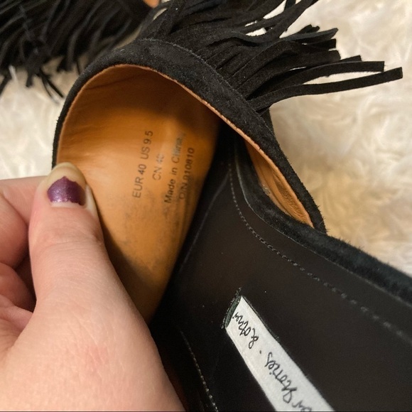 & Other Stories Black Leather Fringe Slip On Sandals - Picture 9 of 9